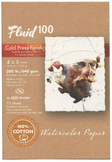       Watercolor Cold Press Block     This is nice heavy paper, glued along the edges to a thick backing board, so it won’t warp. &nbsp;4”X6” is a great size to work quickly with the added benefit of being able to fit in any picture frame or photo co