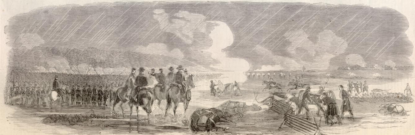 Waud, Alfred R. " General Hooker's Division Engaging the Enemy at the Battle of Williams-burg." Published in Harper's Weekly May 24, 1862. Library of Congress. www.loc.gov/pictures/item/2004660492/.