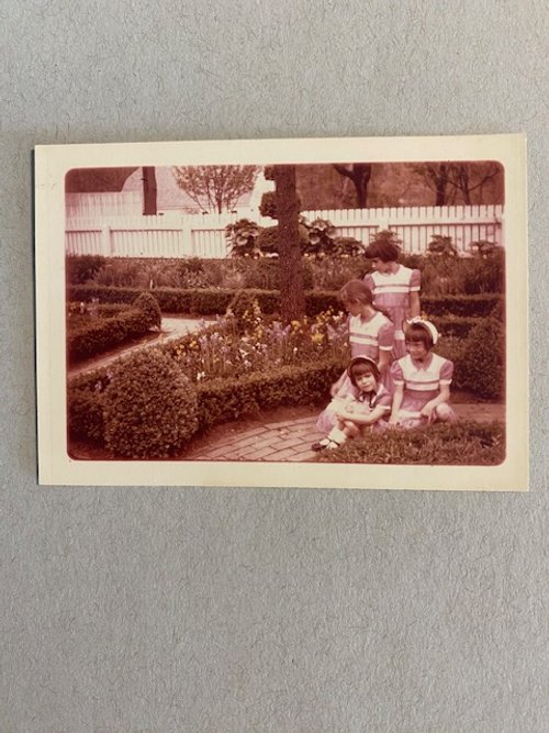 Deb and her sisters in a Colonial Williamsburg garden (1954)