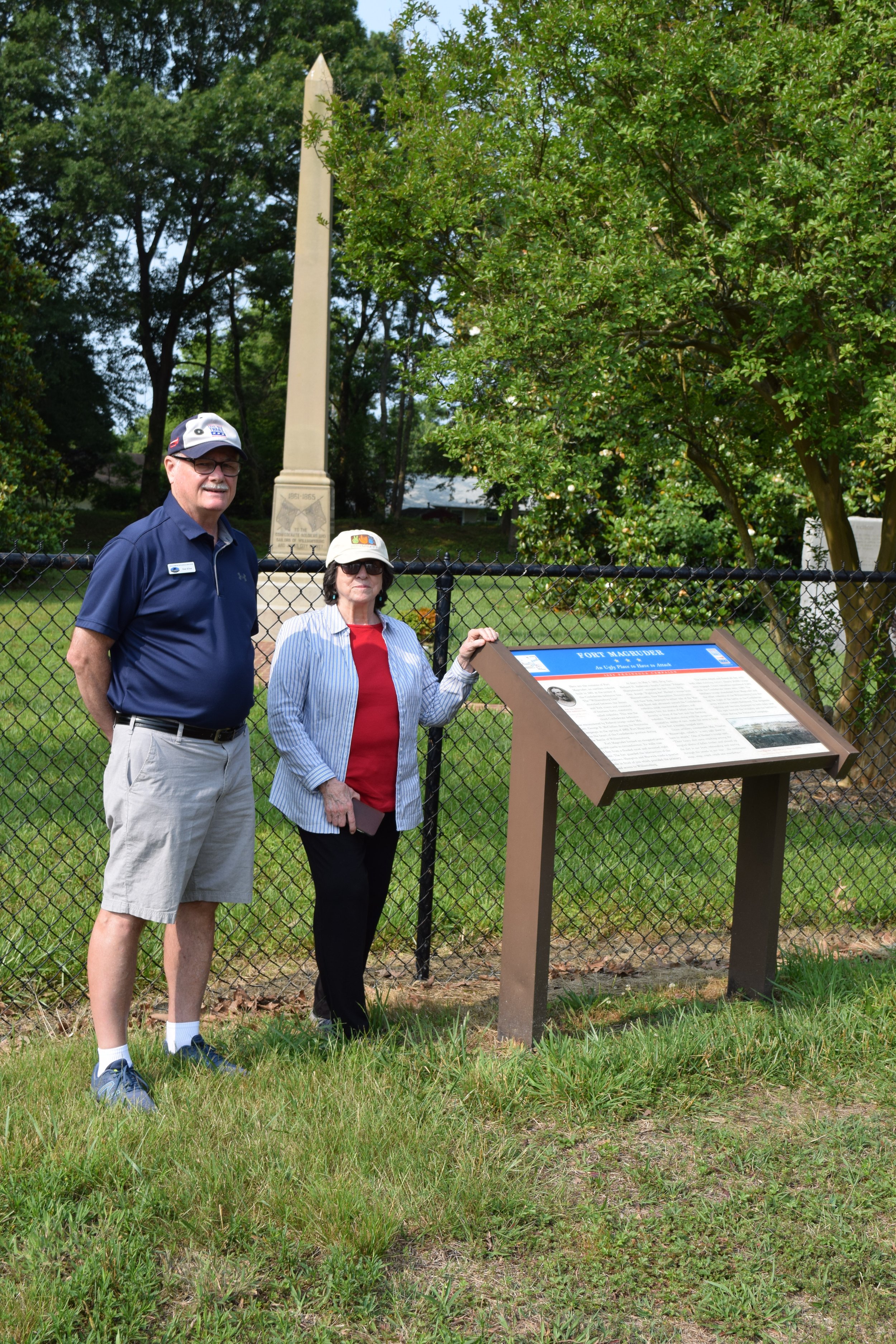 WBA Director Don Kline with Deb at the Fort Magruder Historical Site (photo June 2023 by Amy Parker, WBA)