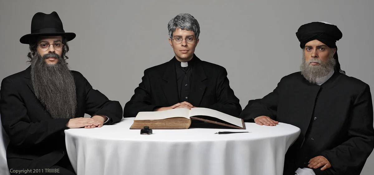  Table for Three a tableu created and performed by TRIIIBE, an artist collaborative including Alicia Casilio, Sara Casilio, Kelly Casilio (identical triplets) and photographer Cary Wolinsky. Original file number: TABLE_060701_ 029 