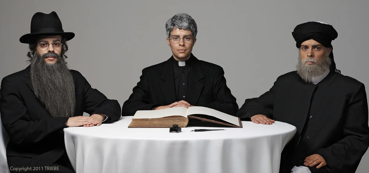  Table for Three a tableu created and performed by TRIIIBE, an artist collaborative including Alicia Casilio, Sara Casilio, Kelly Casilio (identical triplets) and photographer Cary Wolinsky. Original file number: TABLE_060701_ 029 