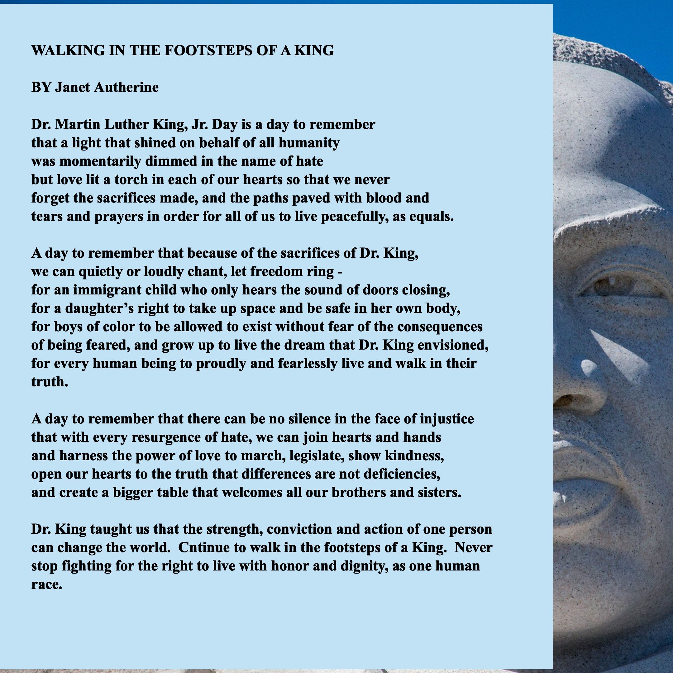 A Poem Honoring Dr Martin Luther King Jr Janet Autherine