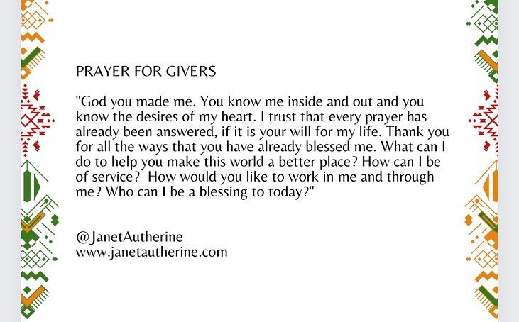 Affirmation and prayer for the givers. What is your prayer? 

#growingintogreatnesswithgod #prayerfortoday #helpers #givers #service #godbless #missiontrip