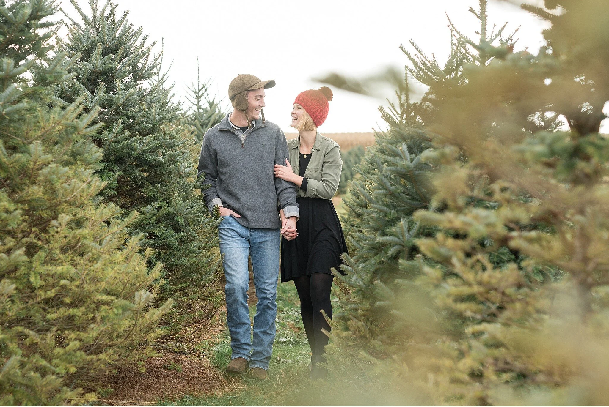 Kristi and Dustin Lancaster Christmas Tree Farm Engagement