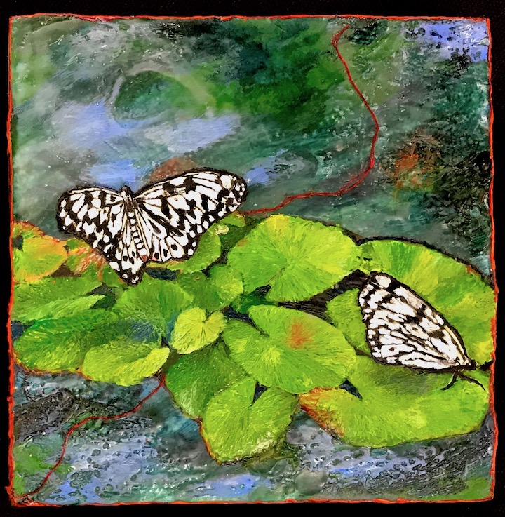 HINDER ME NOT, 2019, encaustic on paper on board, 6 x 6"