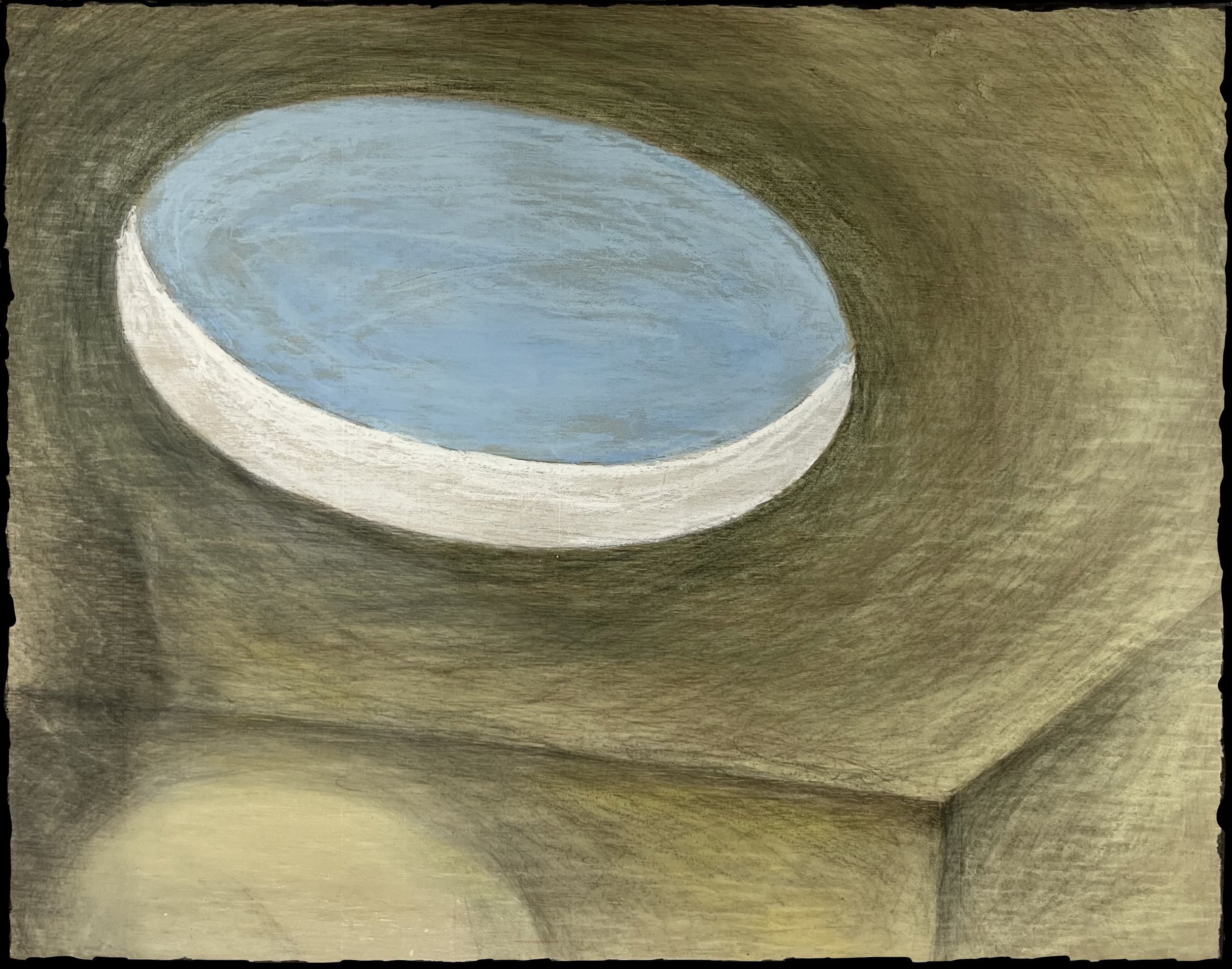 CIRCULAR SKYLIGHT 1, 2022, graphite, pastel on wood, 11 x 14"