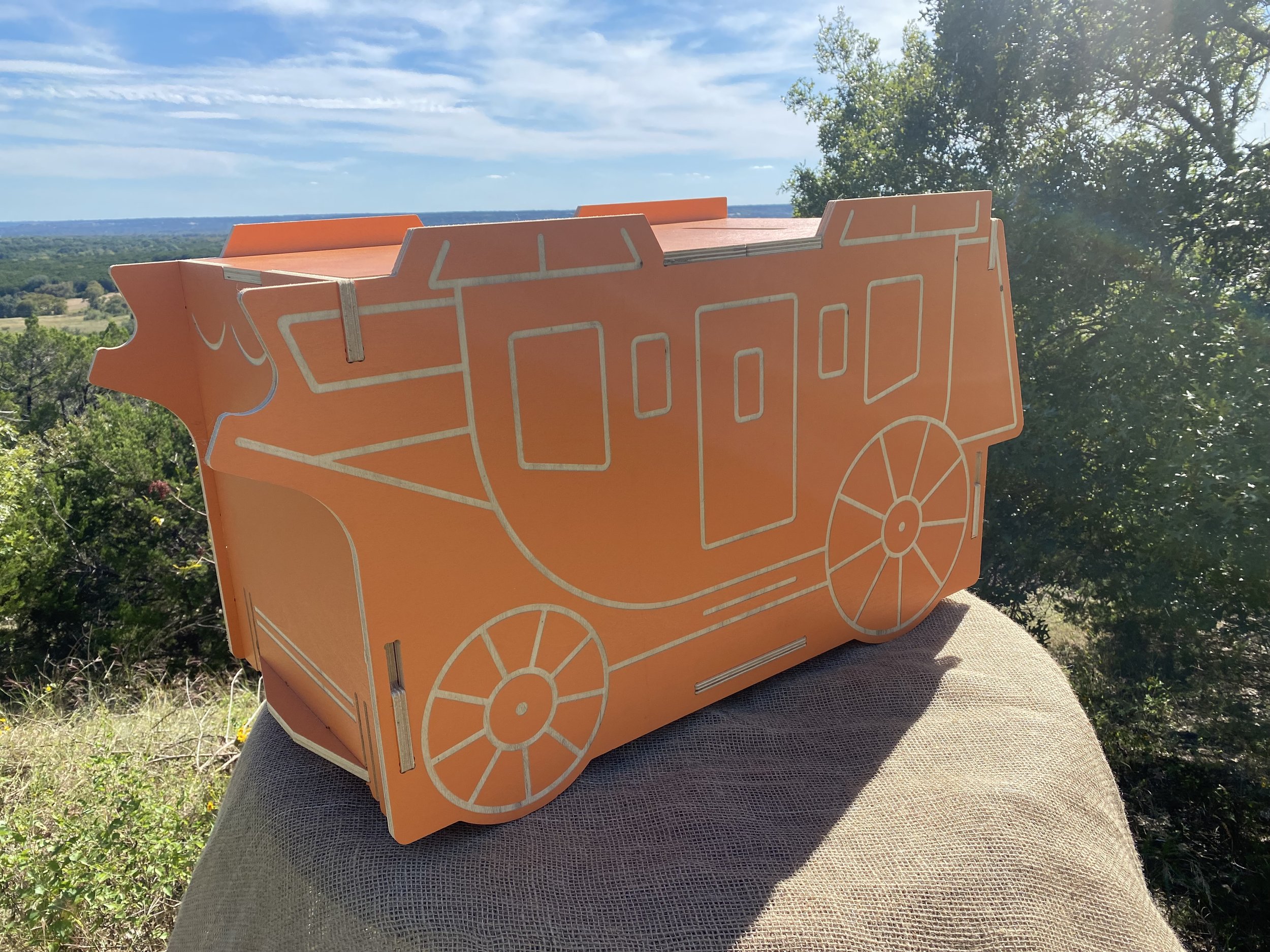  The Stagecoach, one of three toy box designs,  available for customization and purchase on Etsy  