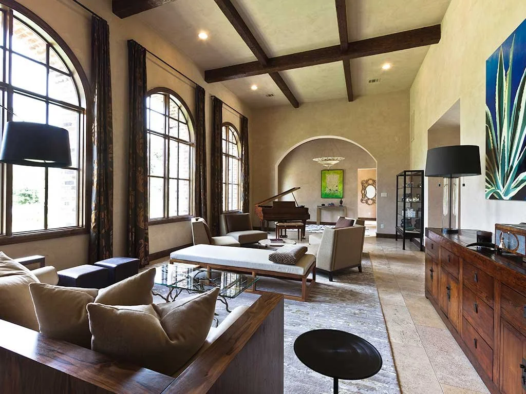  Walnut daybed (mid-ground) and gilded steel console (background) for Austin-based interior designer  Tracey Overbeck Stead  
