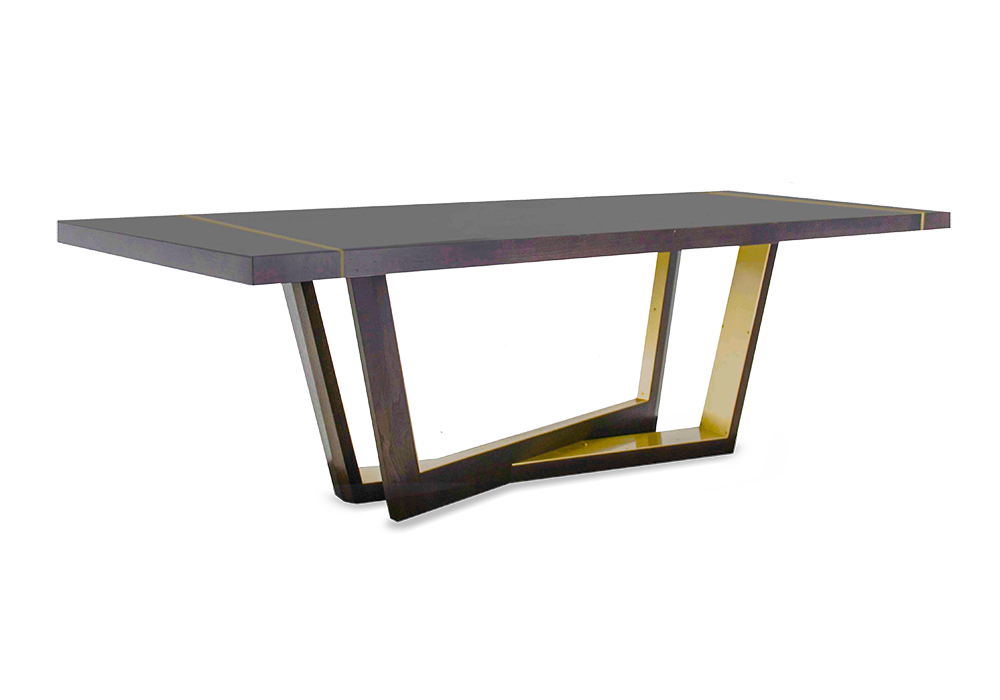  Ebonized walnut dining table with brass inlay, crafted for  Hellman Chang  