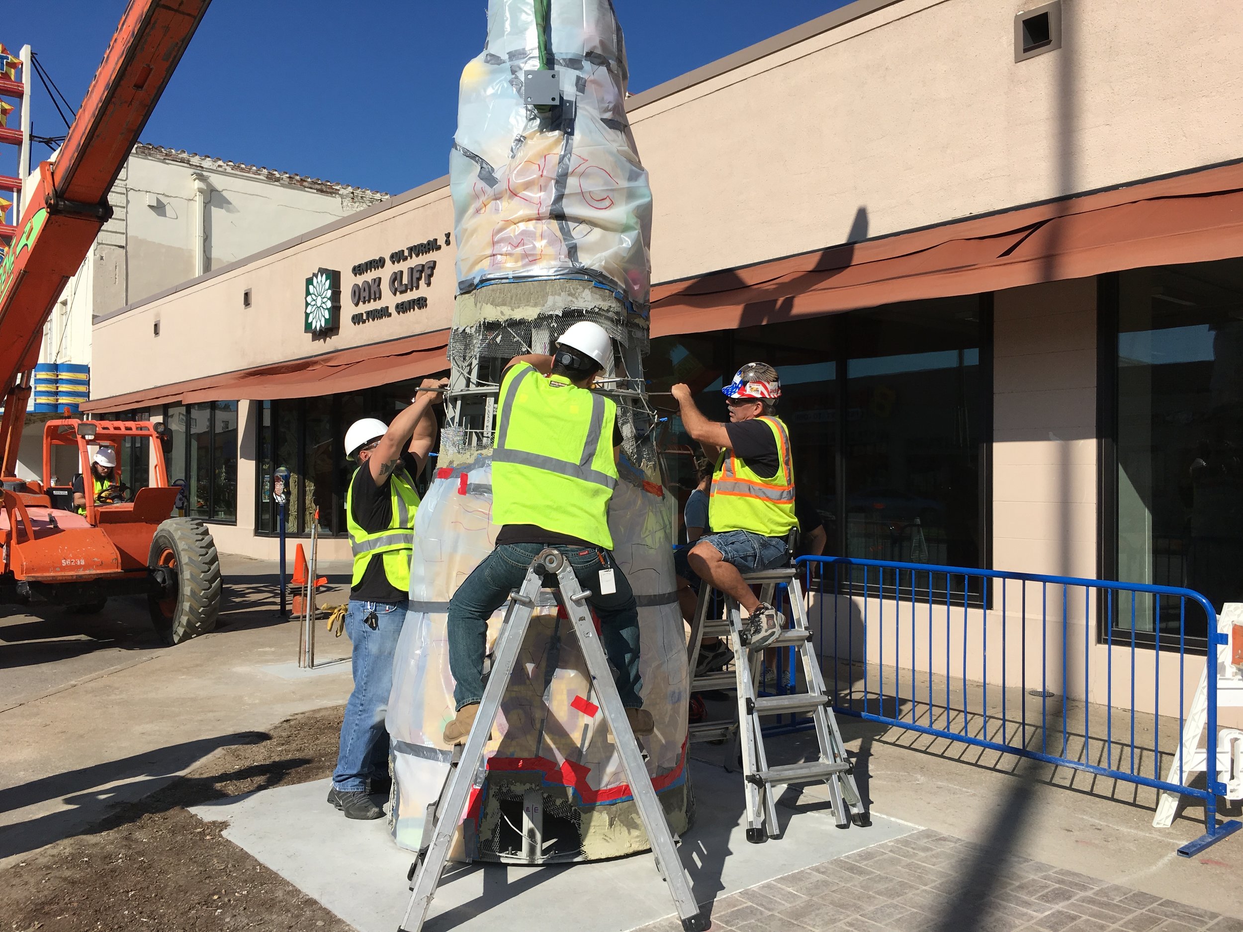 Bolting the tower together.