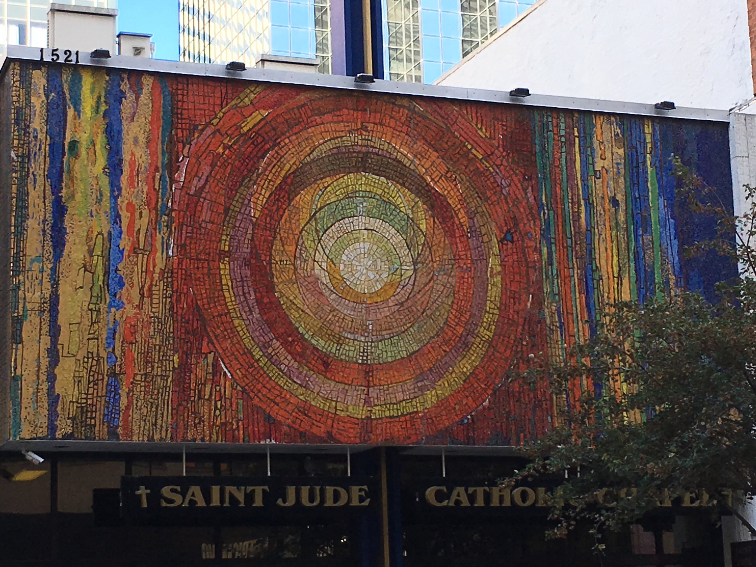 The 1968 Genesis mosaic designed by Prof.Gyorgy Kepes of MIT. Fabricated by Venetian Mosaic Arts studio in NY. Cleaning and fracture repair will take place in April.