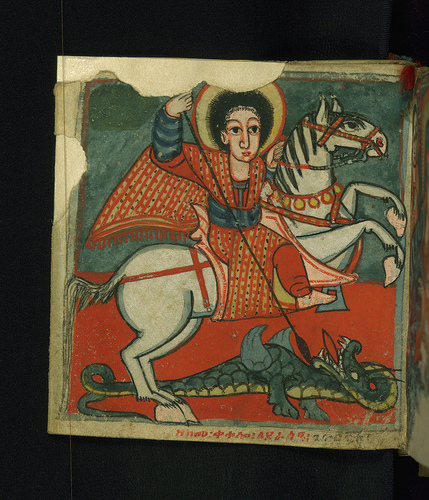 Detail of Saint George icon from a folding illuminated book, Ethiopia (Gondar), late 17th century.  Walters Art Museum collection, Baltimore, MD. USA. 