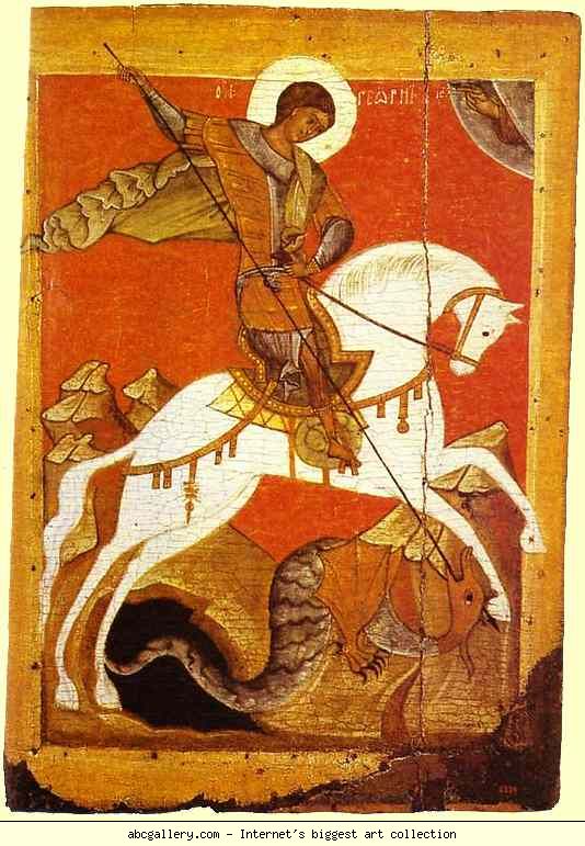 Saint George and the Dragon. Novgorod School, 14th century. Russian Museum, St . Petersburg, Russia.