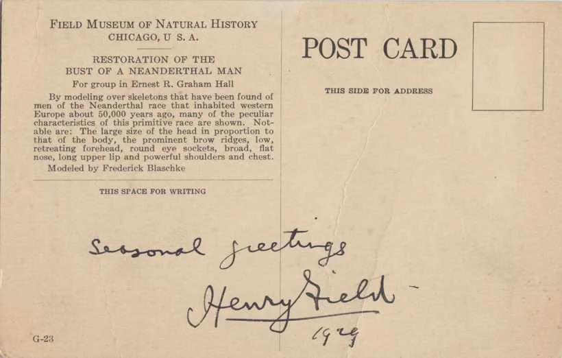 Back of postcard sent to Raymond Dart. Courtesy of University of Witwatersrand archives. (photo: L. Pyne)