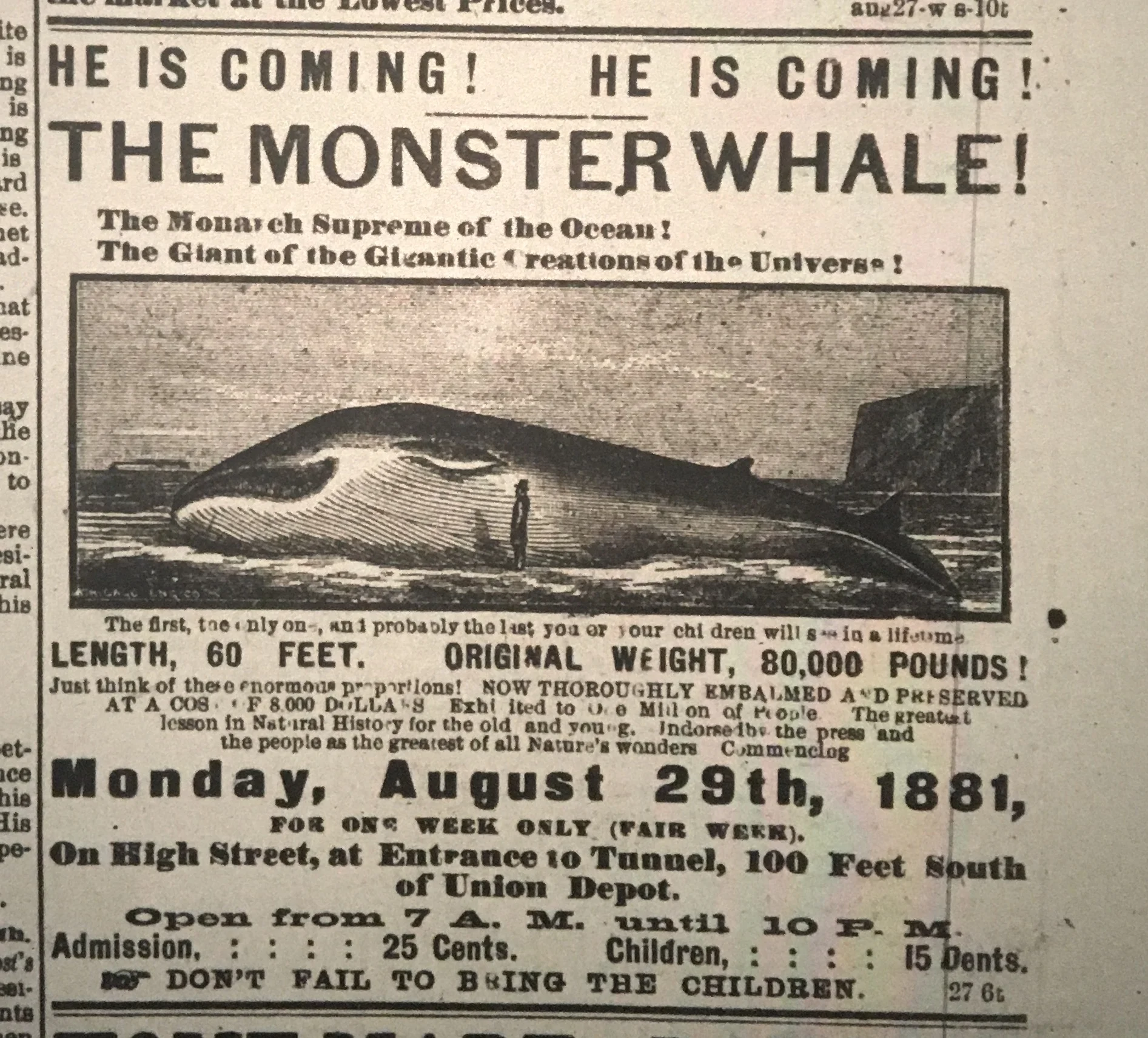 The Columbus Evening Dispatch, Saturday August 27, 1881, front page.
