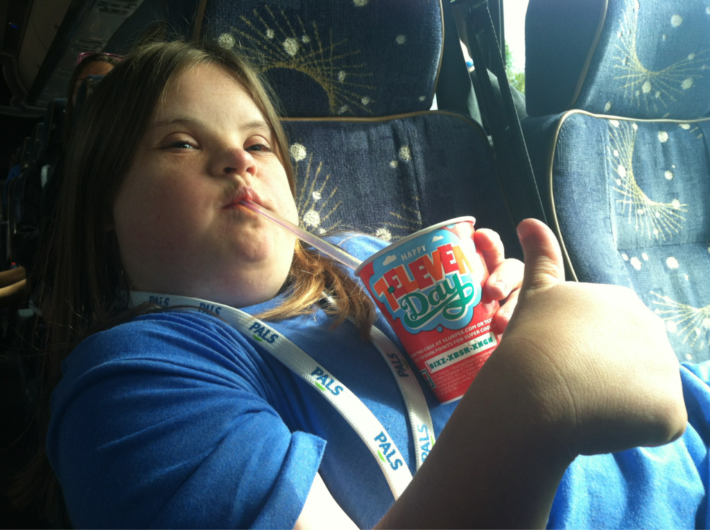 Camp PALS got free slurpies at 7-Eleven on our way to the beach. Cheers!