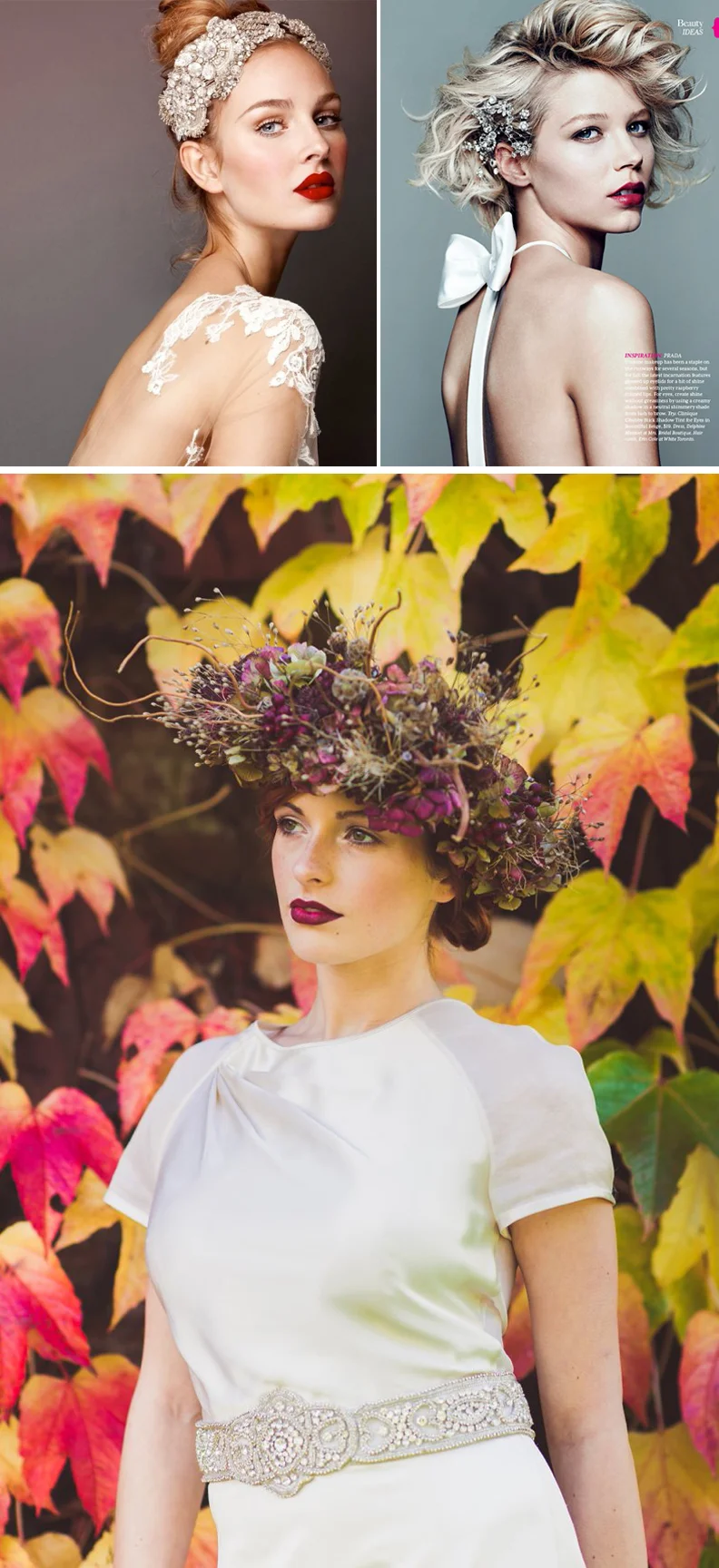 Top left image: www.aubresbridal.com; Top right image: Chris Nicholls; Bottom image: www.rockmywedding.co.uk
