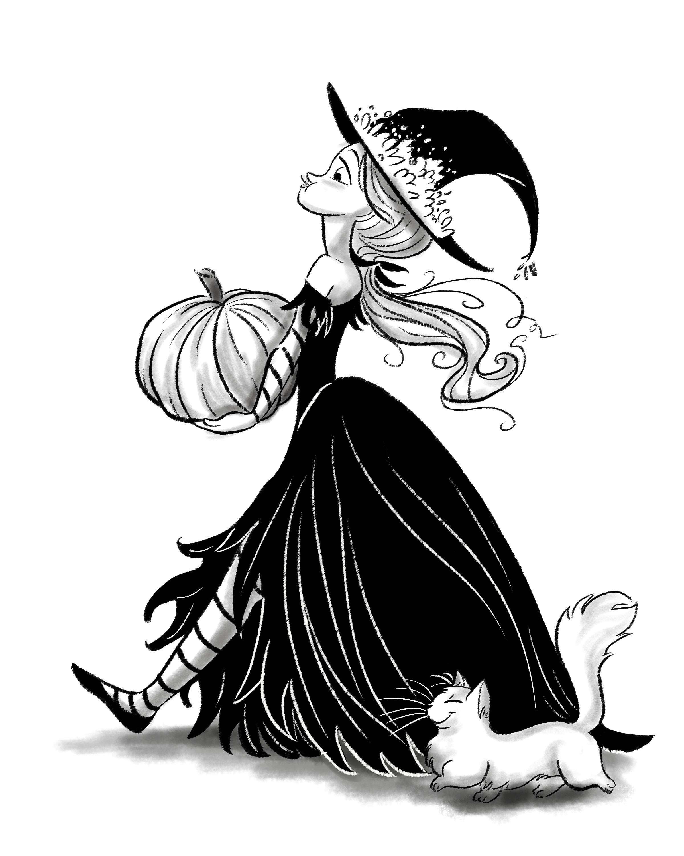 Sometimes the witch and the kitty would be doing things most people are doing in October.