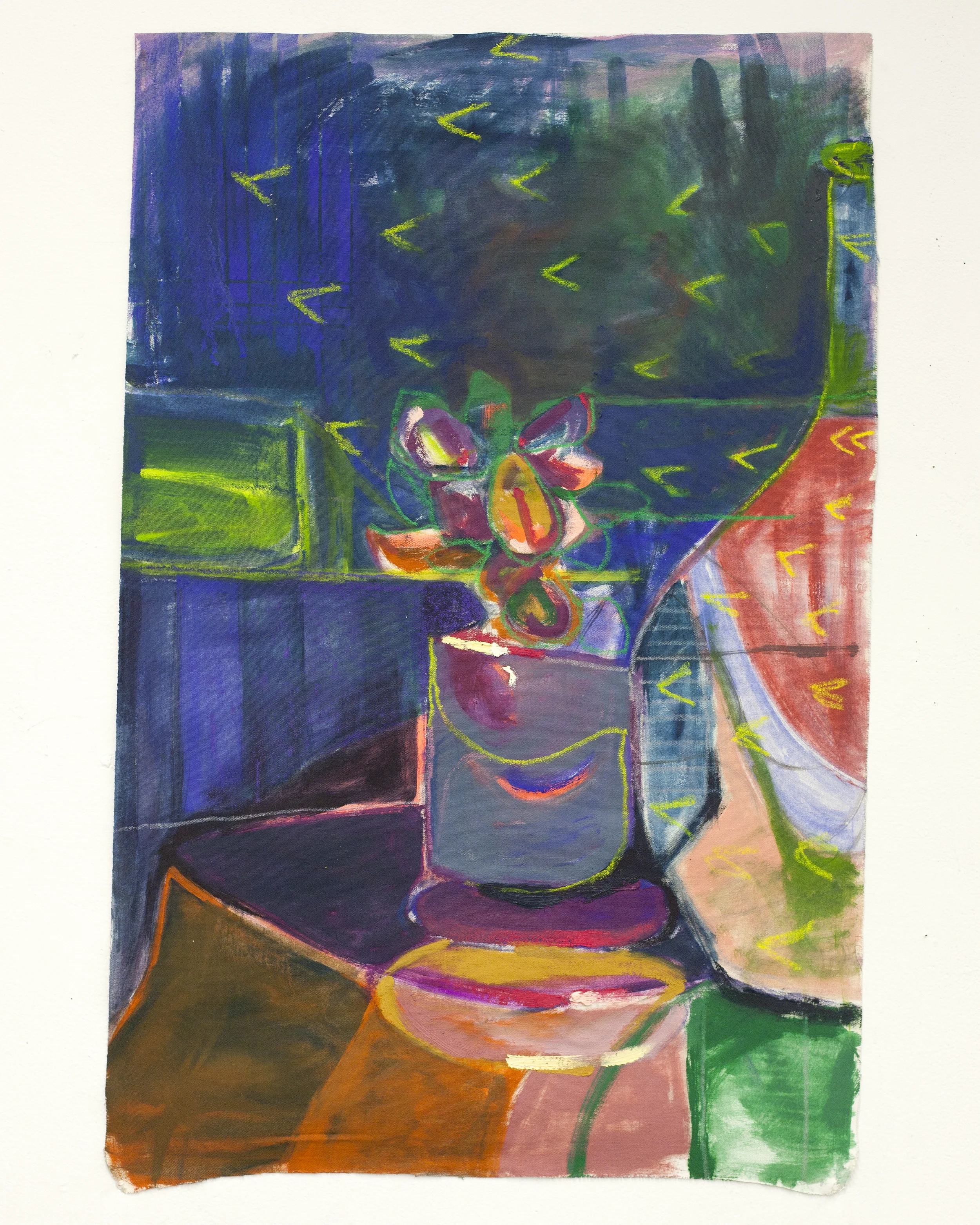 Come Back to Burnt Asparagus oil and pastel on unstretched canvas 2015