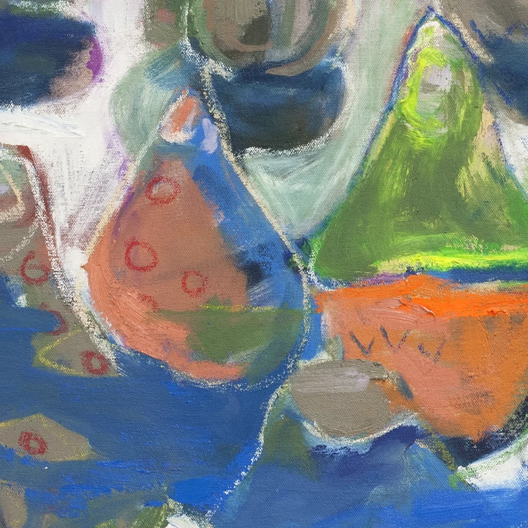 Lacquered Murmurs, detail oil and pastel on unstretched canvas 2015
