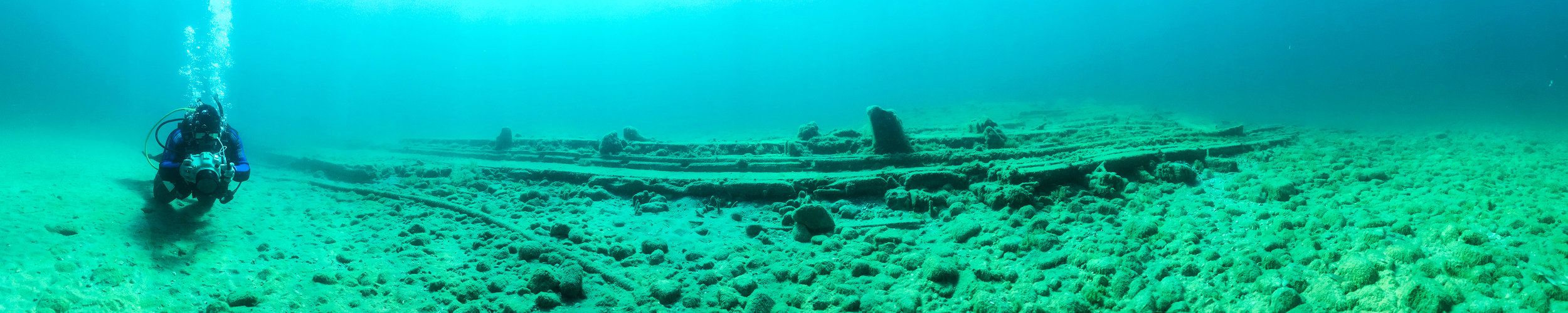 Kyle on the wreckage of the Joseph S. Fay in Lake Huron. 