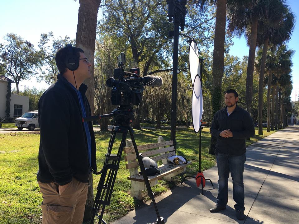 Two reflectors pictured. One was ours, one was Anthony's! Gotta love interviewing film people.