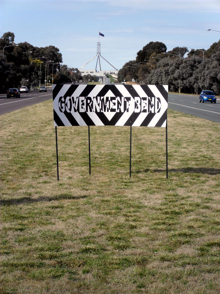 Gov't bend screenprint on aluminium 180 x 250 cm