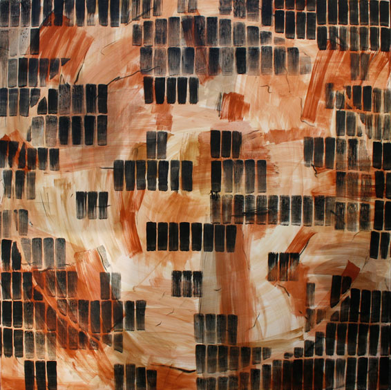 (Untitled) oil, charcoal rust and ochre on canvas 180 x 180cm