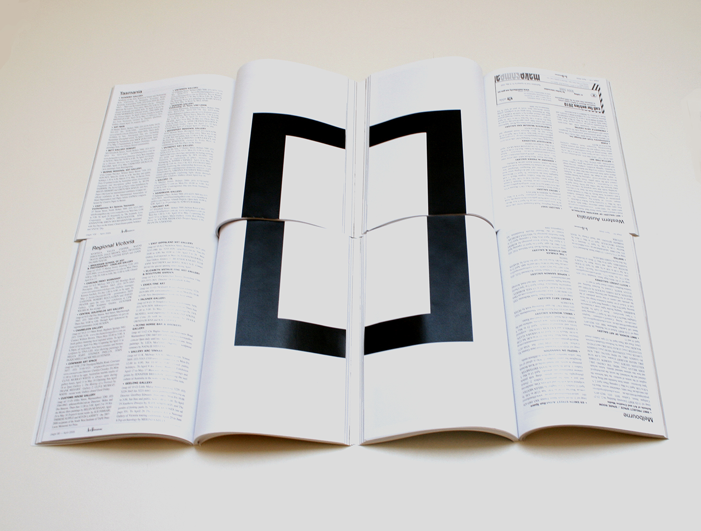 Four panel form offset print on two pages in Art Almanac 42 x 60cm Finalist in the Geelong Print Award 2009