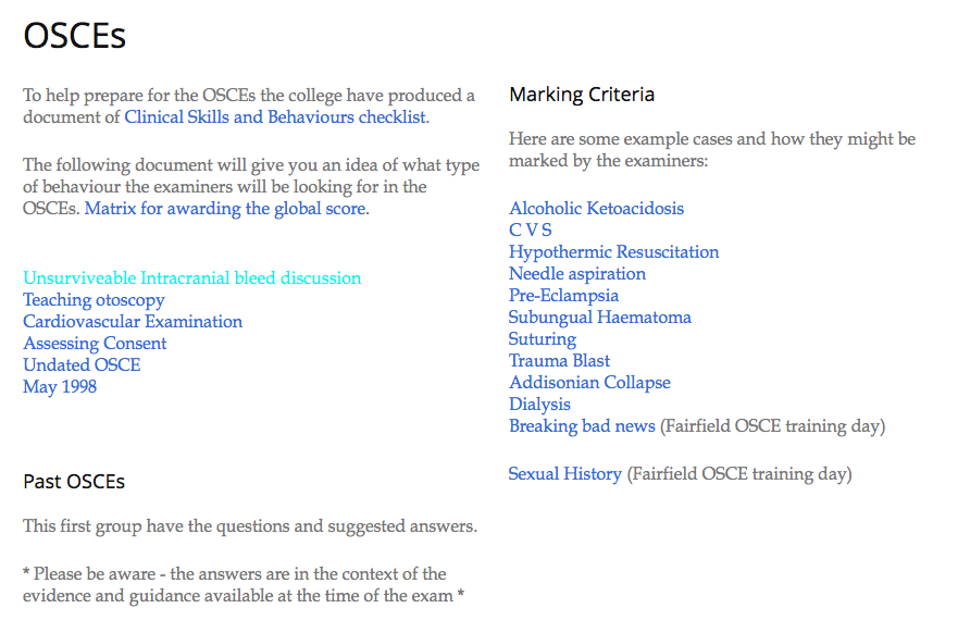 Example OSCE questions and scenarios