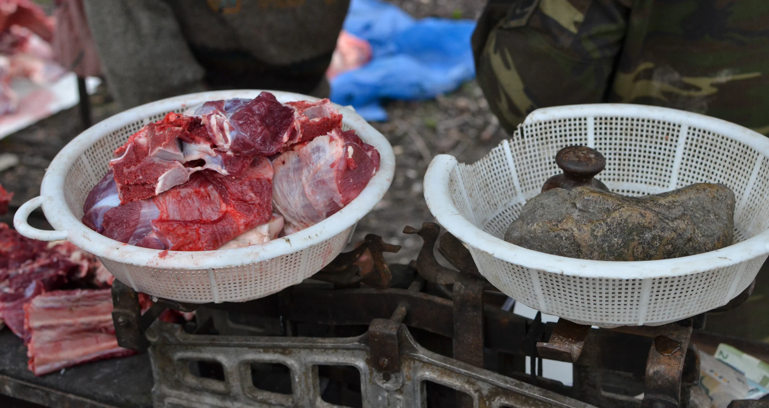 A freshly killed sheep is sold in the Bash Shabalid village.