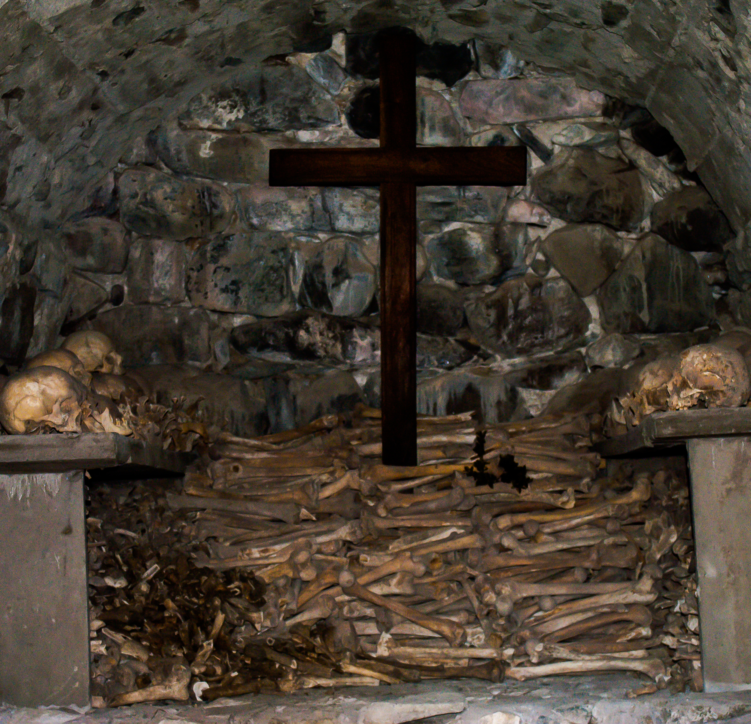 A tomb with the bones of previous monks at the Zarzma church, which dates back to the 14th century (with remnants from the 8th century)
