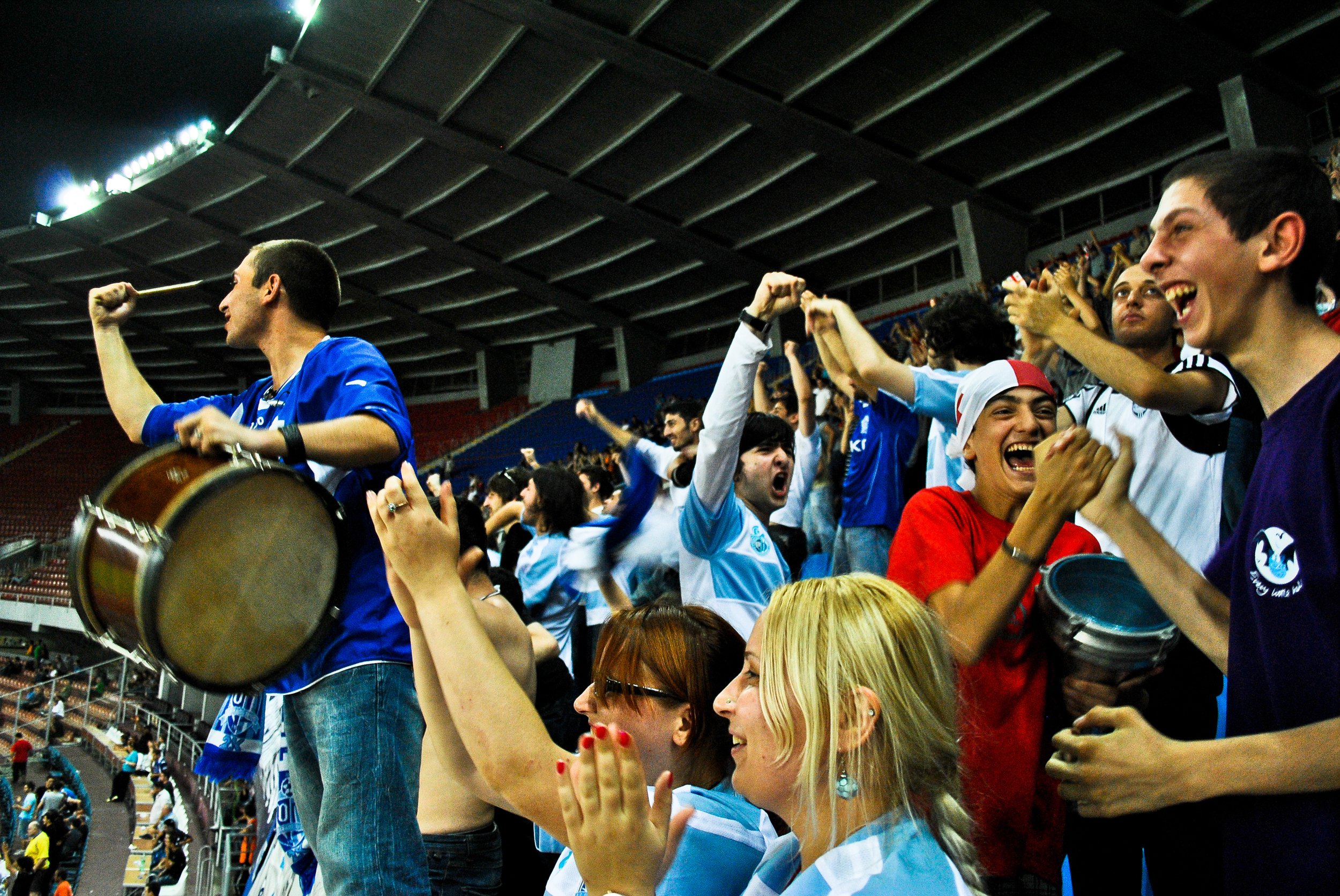 Dynamo! Dynamo! The football stadium in Tbilisi wasn't sold out, but the hardcore fans of the hometown team made the most of it.