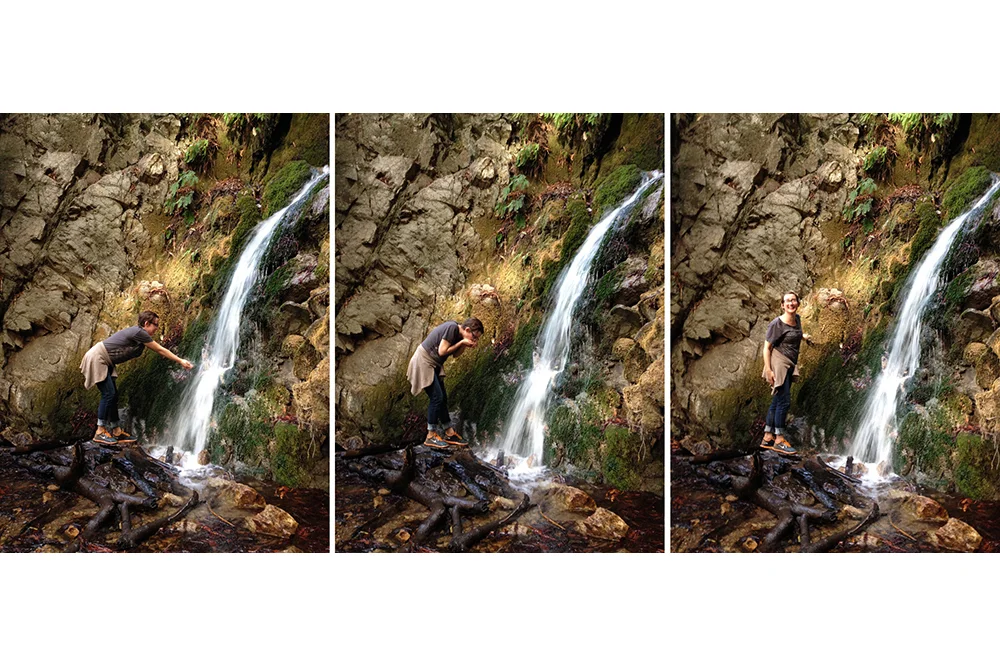 Sarah's rule: If you see a waterfall you can access, you have to drink from it.