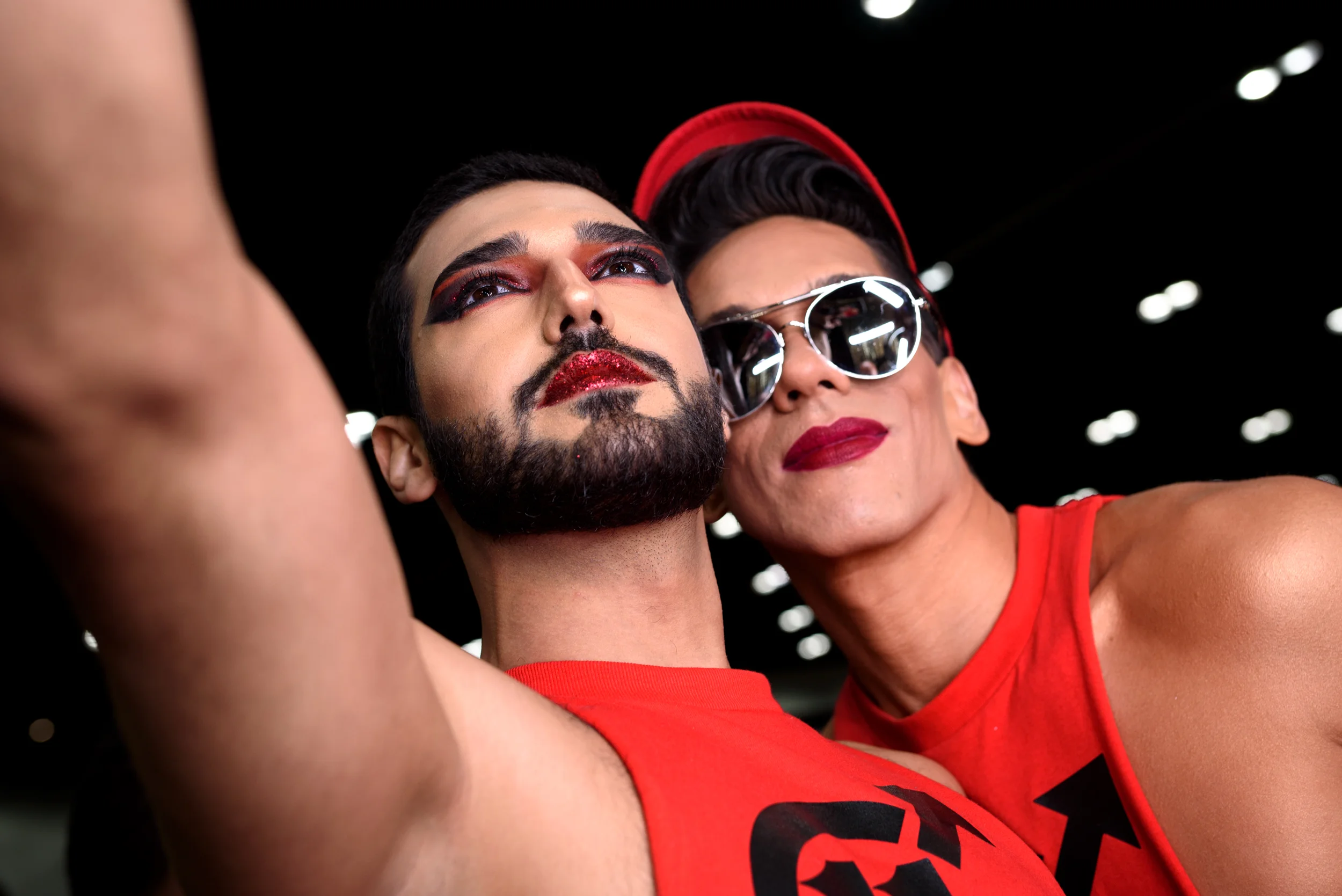 People take a selfie during RuPaul's DragCon at the Los Angeles