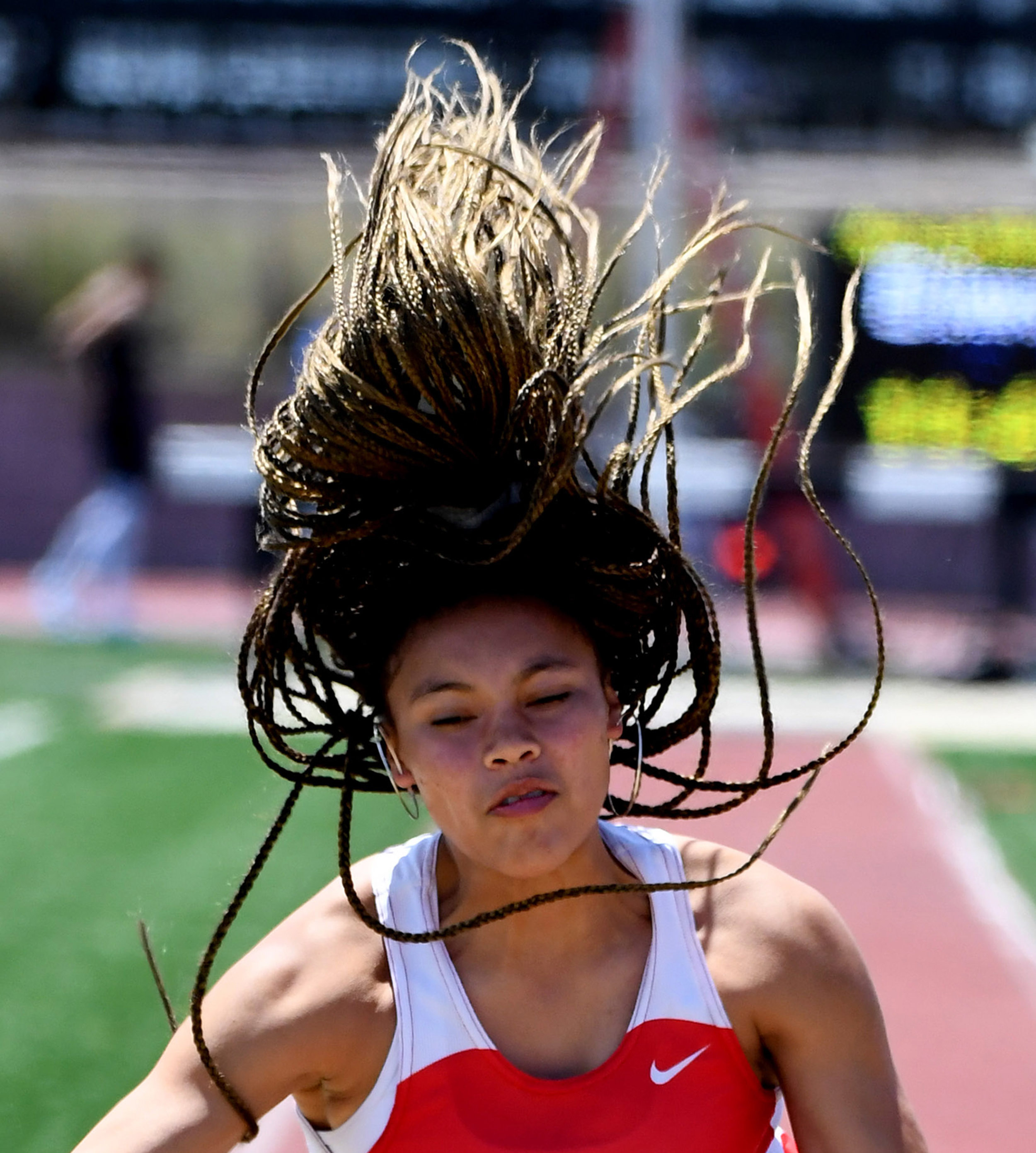  Mater Dei's Jade McDonald competes in the long jump during the CIF-SS Track and Field Masters meet at El Camino College in Torrance, Calif., on Saturday, May 26, 2018.  