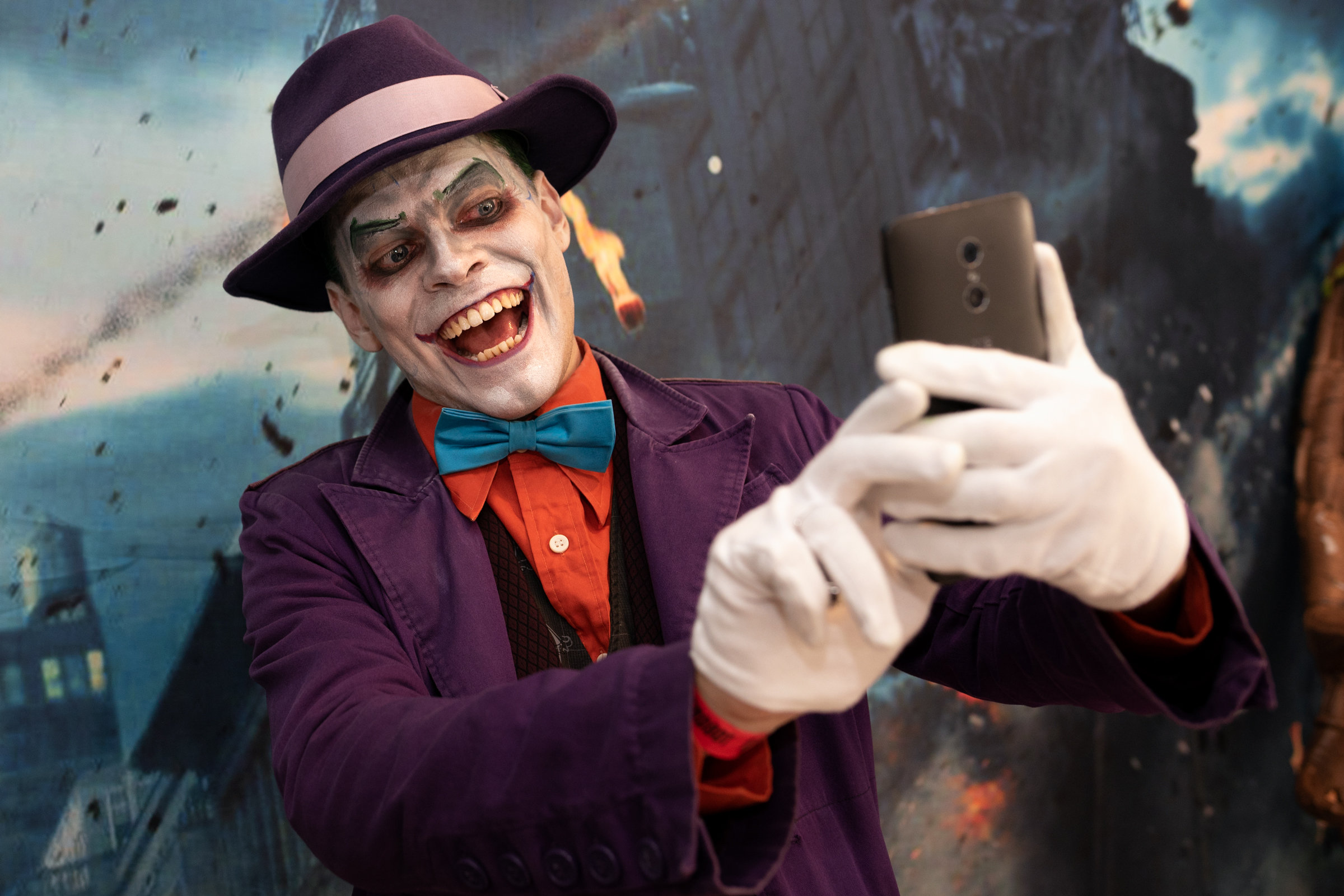 Cosplayer, Mark Dasinger Jr, as The Joker attends Nerdbot Con, a