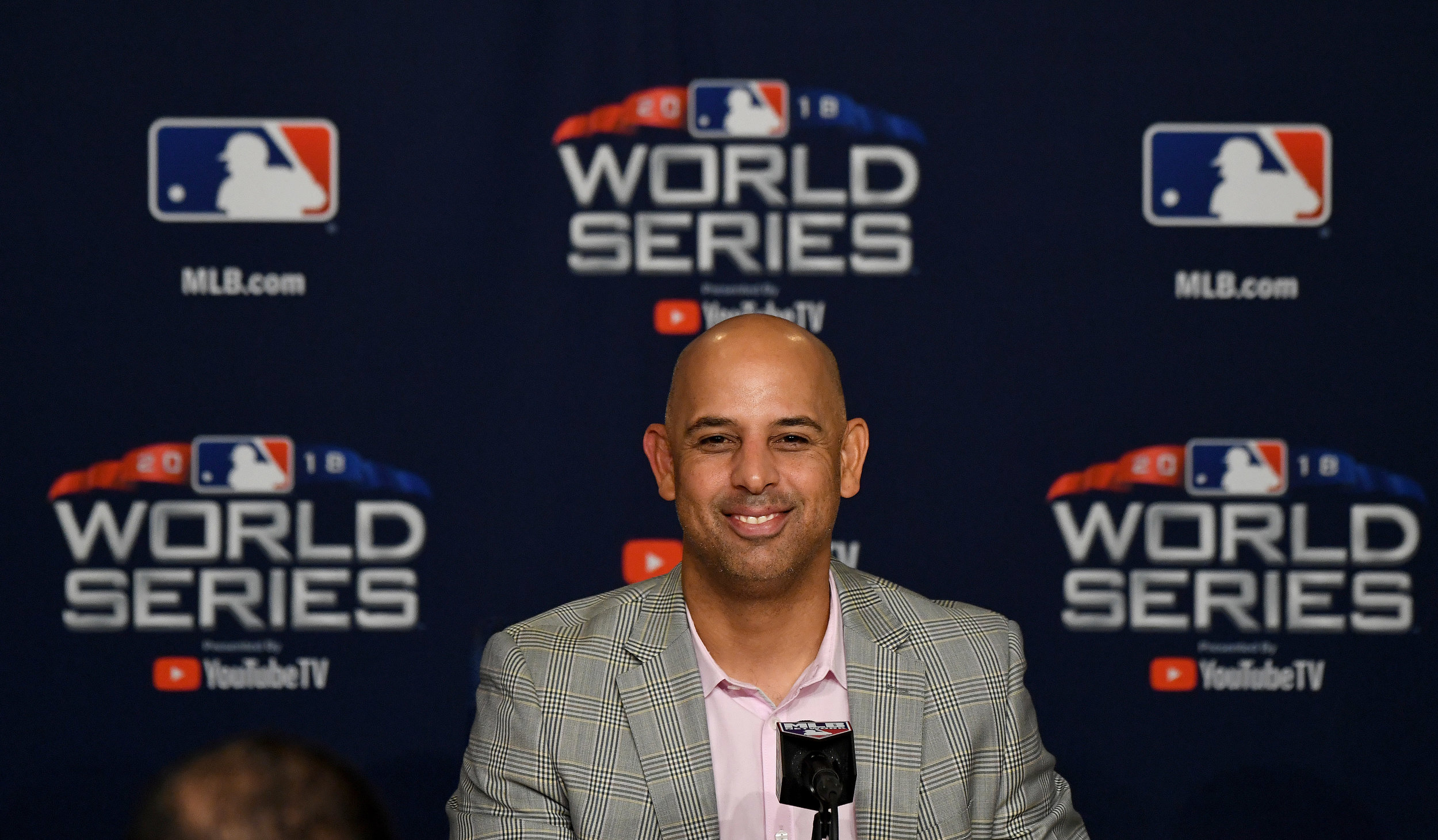  Boston Red Sox manager Alex Cora speaks to the media during a press conference prior to game three of the World Series at Dodger Stadium on Thursday, October 25, 2018 in Los Angeles, California.  