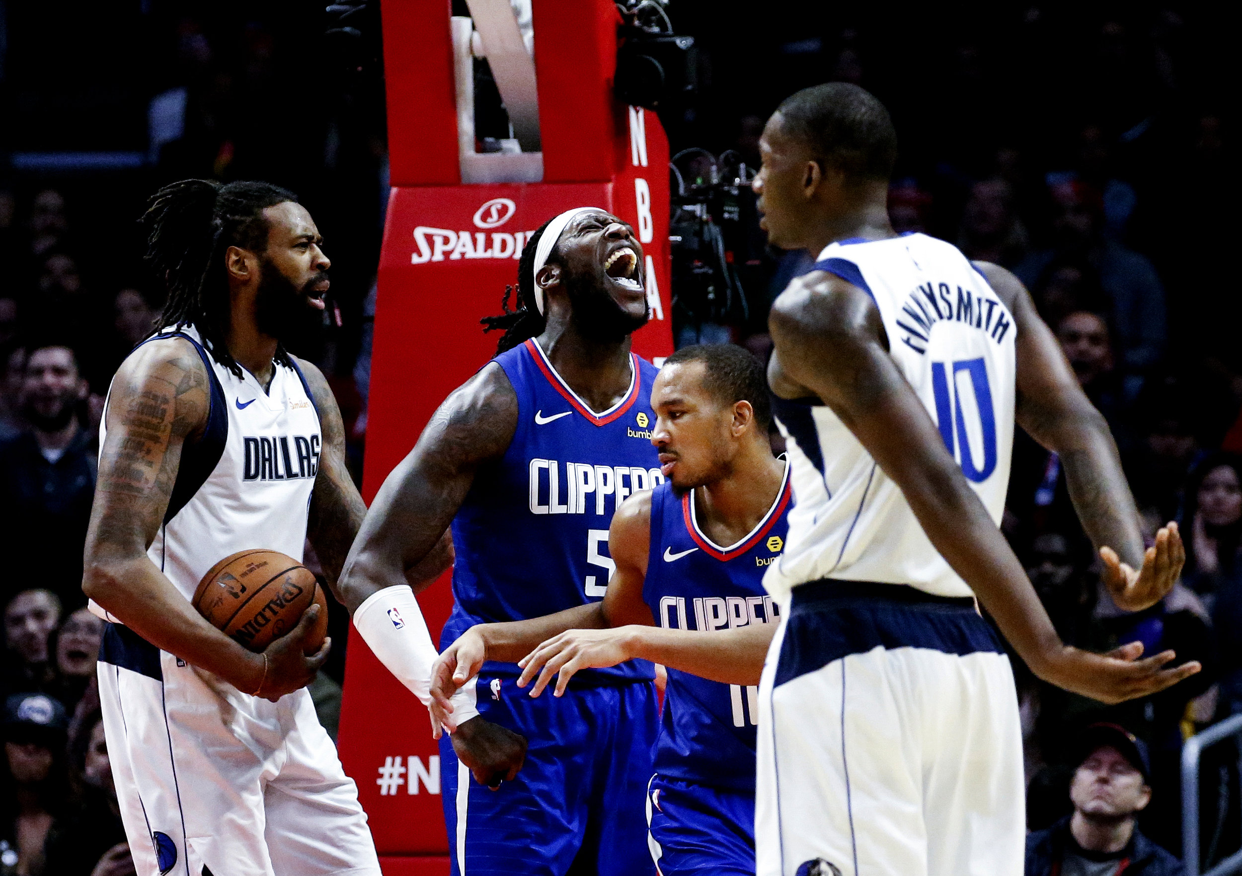  Los Angeles Clippers’ Montrezl Harrell (5) yells in an NBA basketball game between Los Angeles Clippers and Dallas Mavericks om Thursday, Dec. 20, 2018, in Los Angeles. The Clippers won 125-121.
 