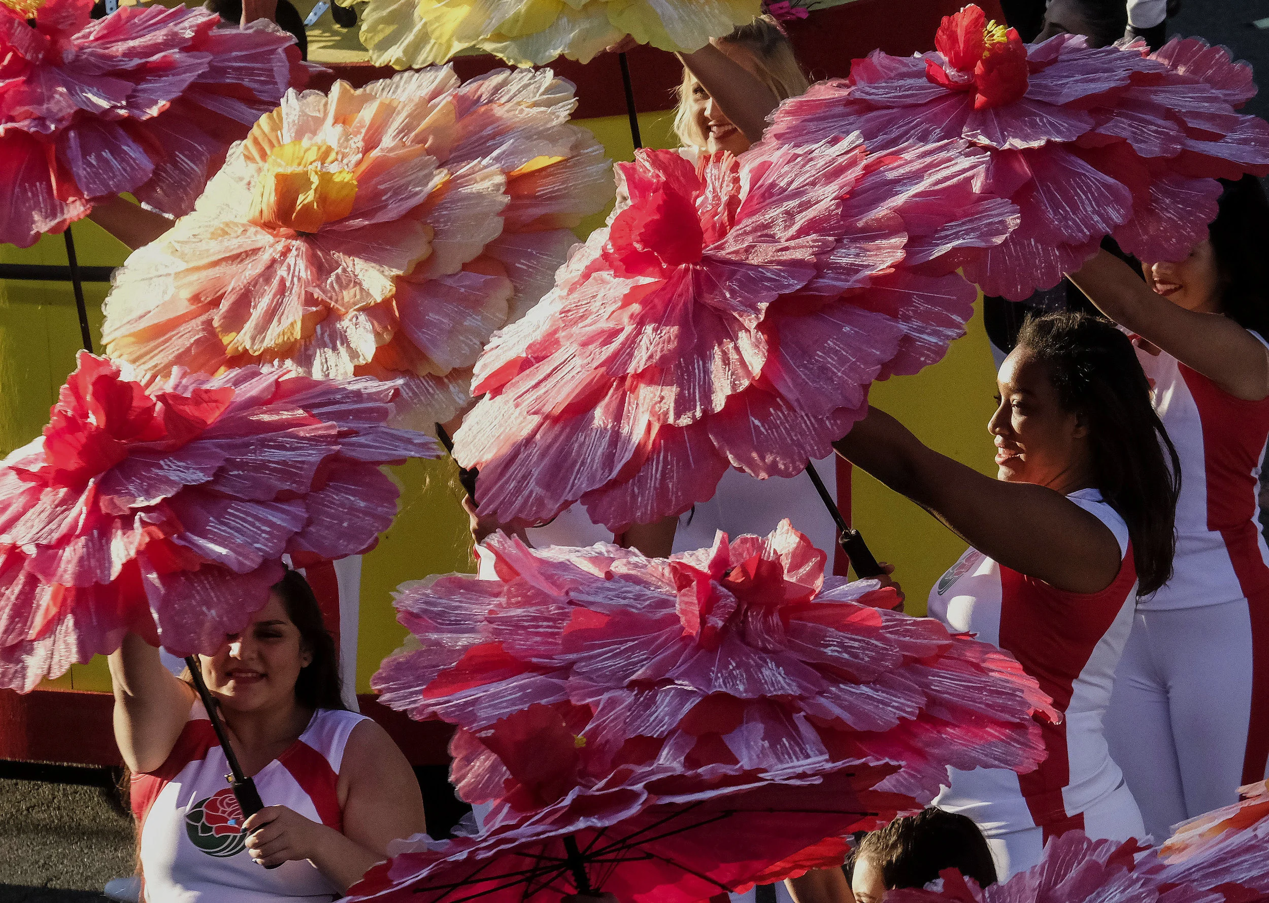  Dancers perform along Colorado Boulevard during 130th Rose Parade in Pasadena, California, the United States, Tuesday, Jan. 1, 2019. 