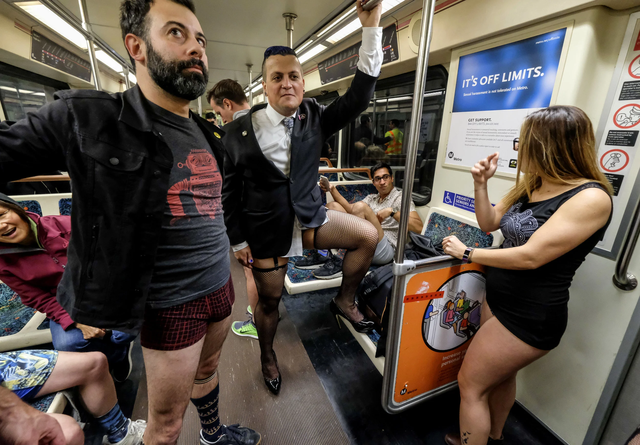  Participants in the 11th Annual No Pants Metro Ride at Union Station on January 13, 2019,  in Los Angeles. 