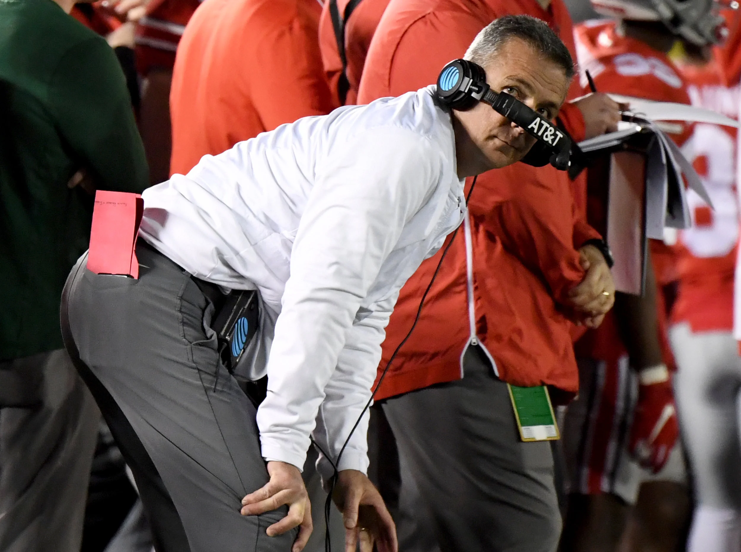  LOS ANGELES, CA- JANUARY 1: Head coach Urban Meyer of the Ohio State Buckeyes looks toward the scoreboard after a penalty in the fourth quarter during the 105th Rose Bowl Game against thew Washington Huskies in Pasadena, Calif., on Tuesday, Jan. 01,