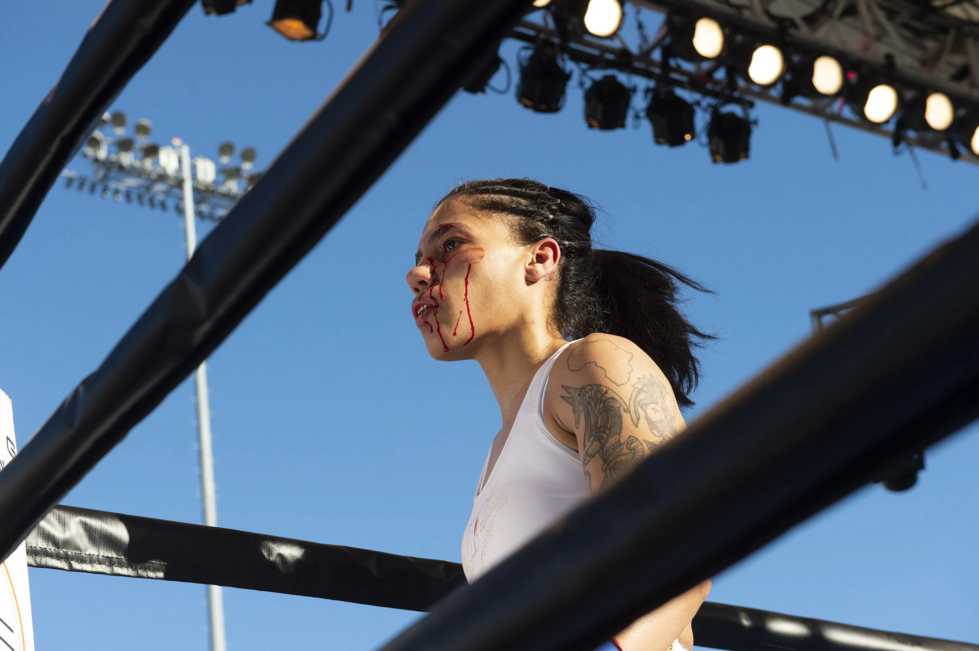  Ava Knight after being head butted in a flyweight bout against  Luna del Mar Torroba during a boxing match at Dignity Health Sports Park on Saturday, February 9, 2019 in Carson, California.  