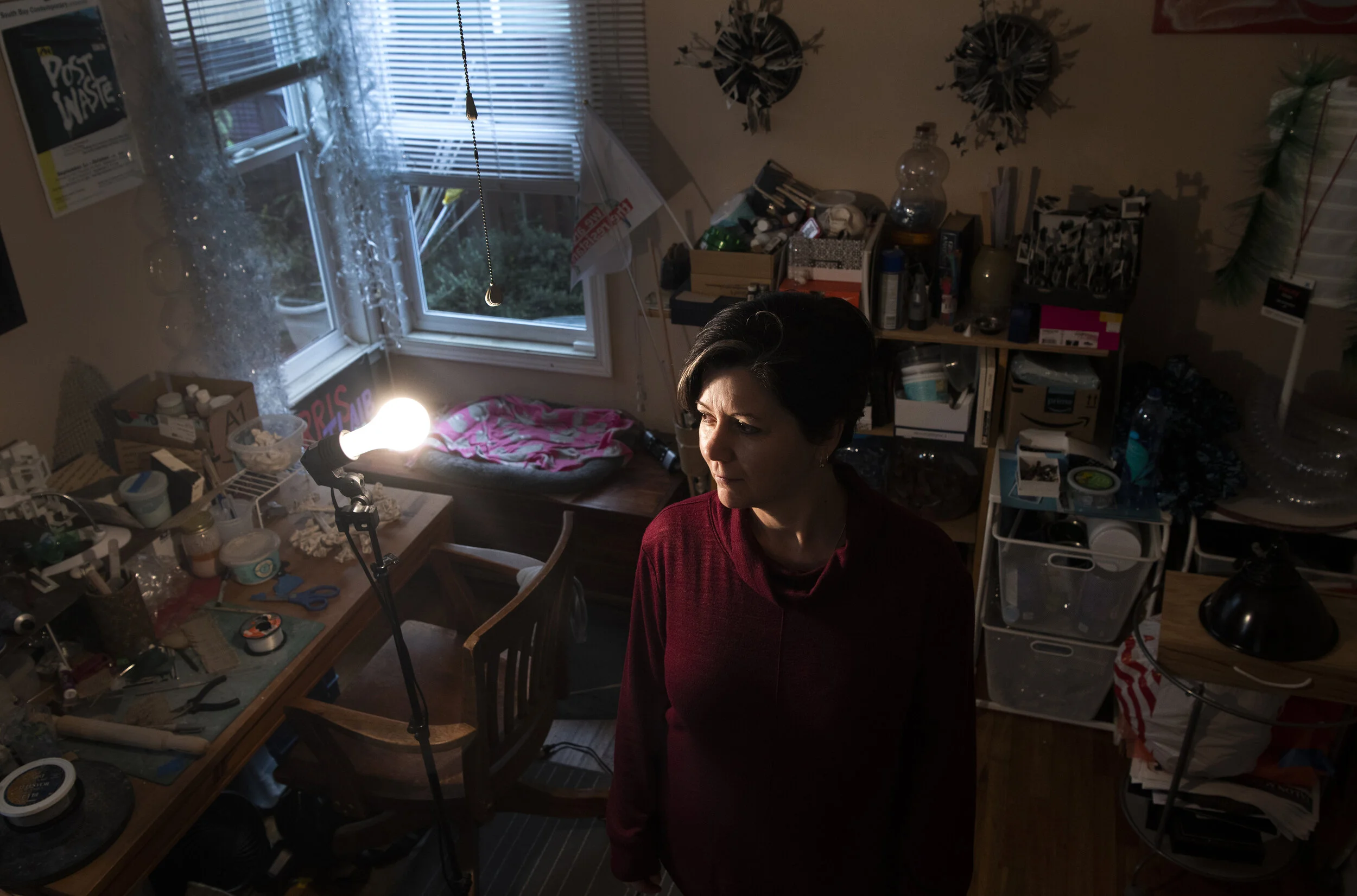  Tracey Weiss in her studio who uses repurposed materials in her art in Long Beach Tuesday, February 2, 2019.  