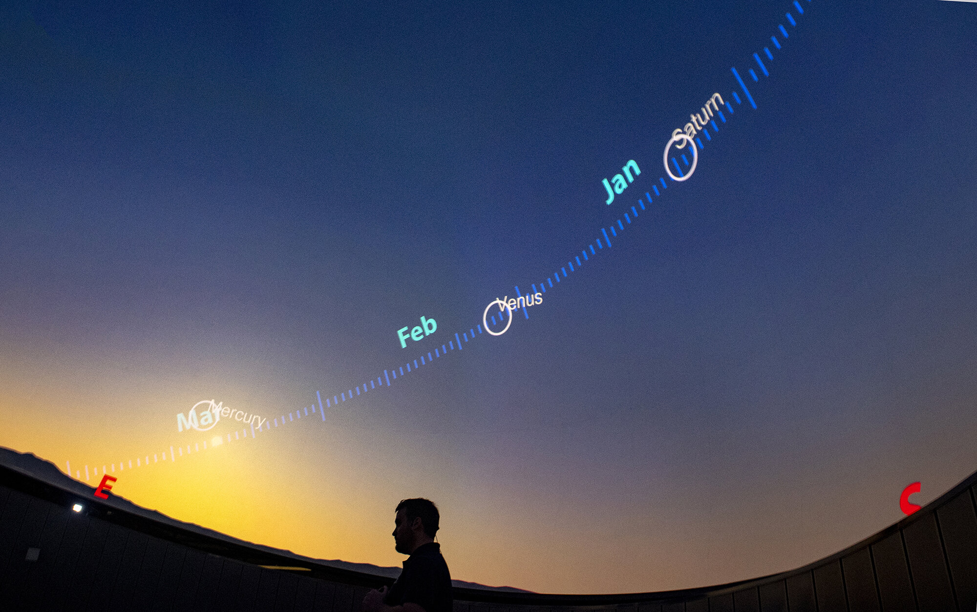 Scott Mitchell, director of the Orange Coast College Planetarium, gives members of the media a sneak peek at the new $23 million facility in Costa Mesa on Wednesday, March 13, 2019. It will open to the public on March 22.