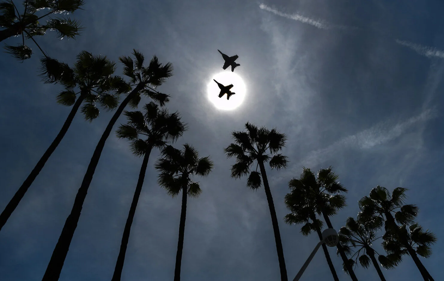  F18s do a flyover before the start of the Acura Grand Prix of Long Beach in Long Beach Sunday, April 14, 2019.  