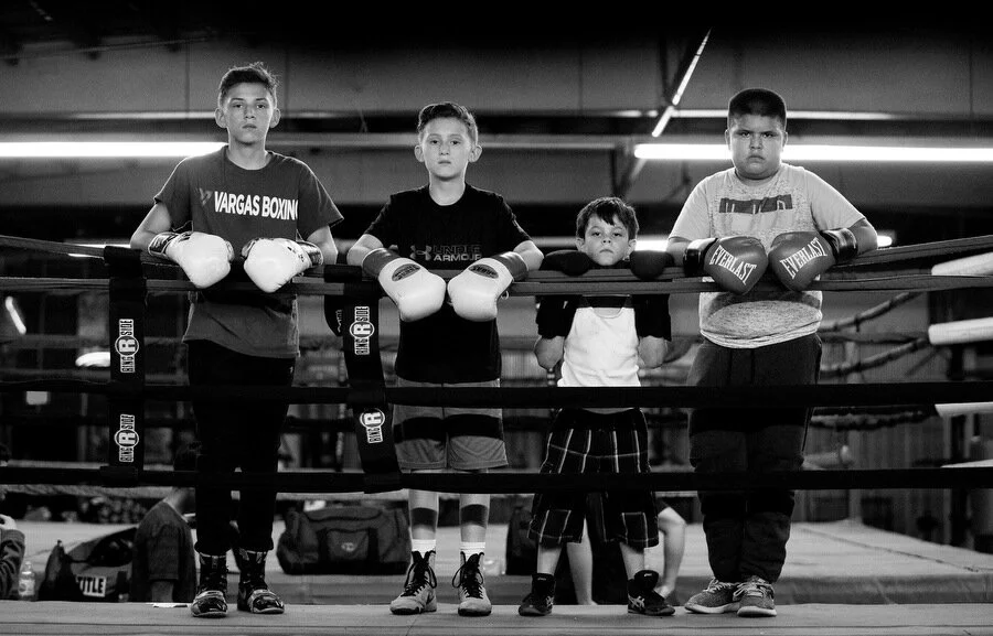  More Than Conquerors Boxing Club members from left Rodrigo Mosquera III, 13, Reymond Mosquera, 11, both of Colton, Sonny Castro, 9, and Angel Rivera, 10, both of San Bernardino will be competing in the Boxing Junior Olympics in Compton this weekend 