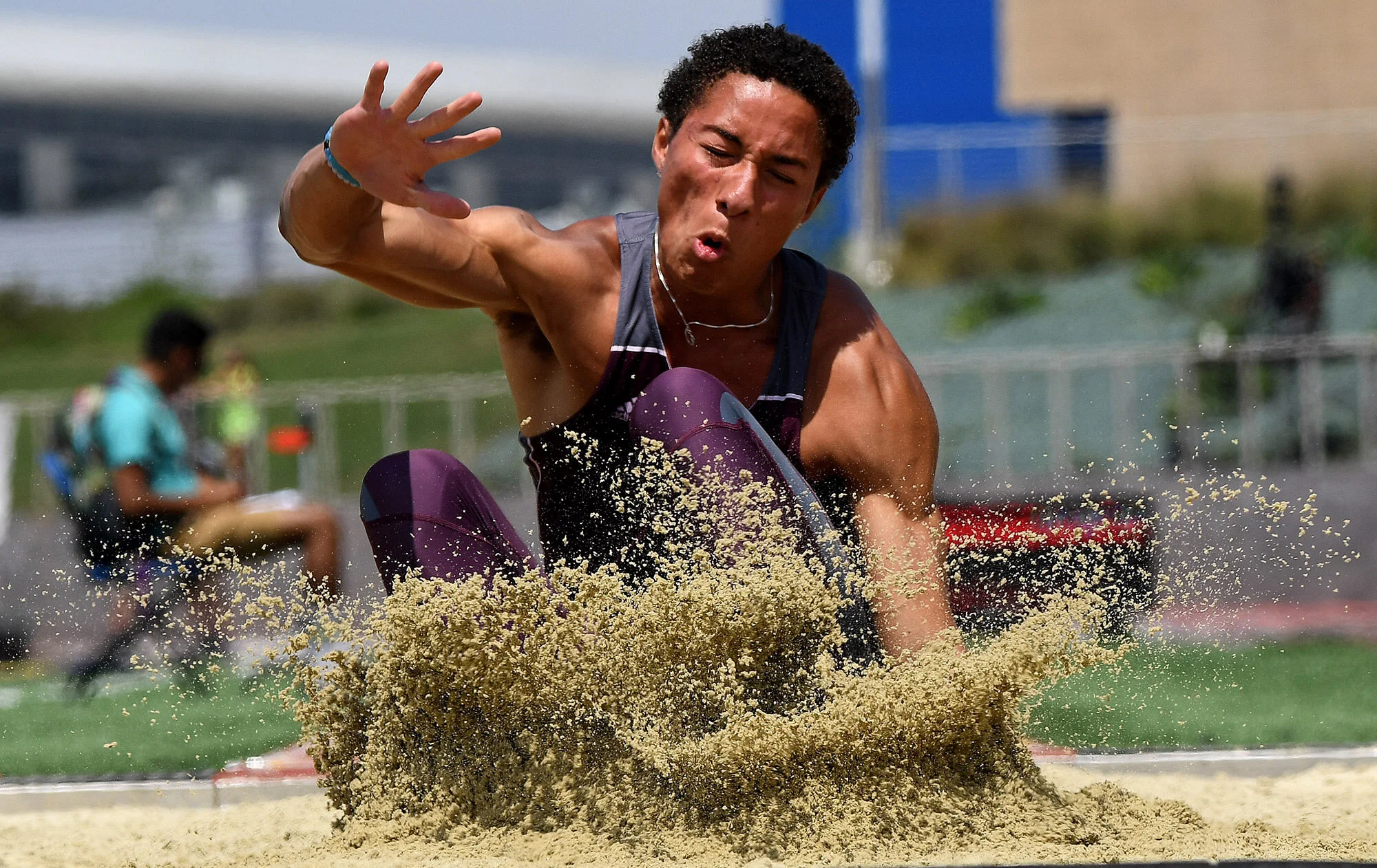  Travion Phillips of Mt. SAC competes in the long jump during the Mt. SAC Relays at El Camino College on Friday, April 19, 2019 in Torrance, California. 