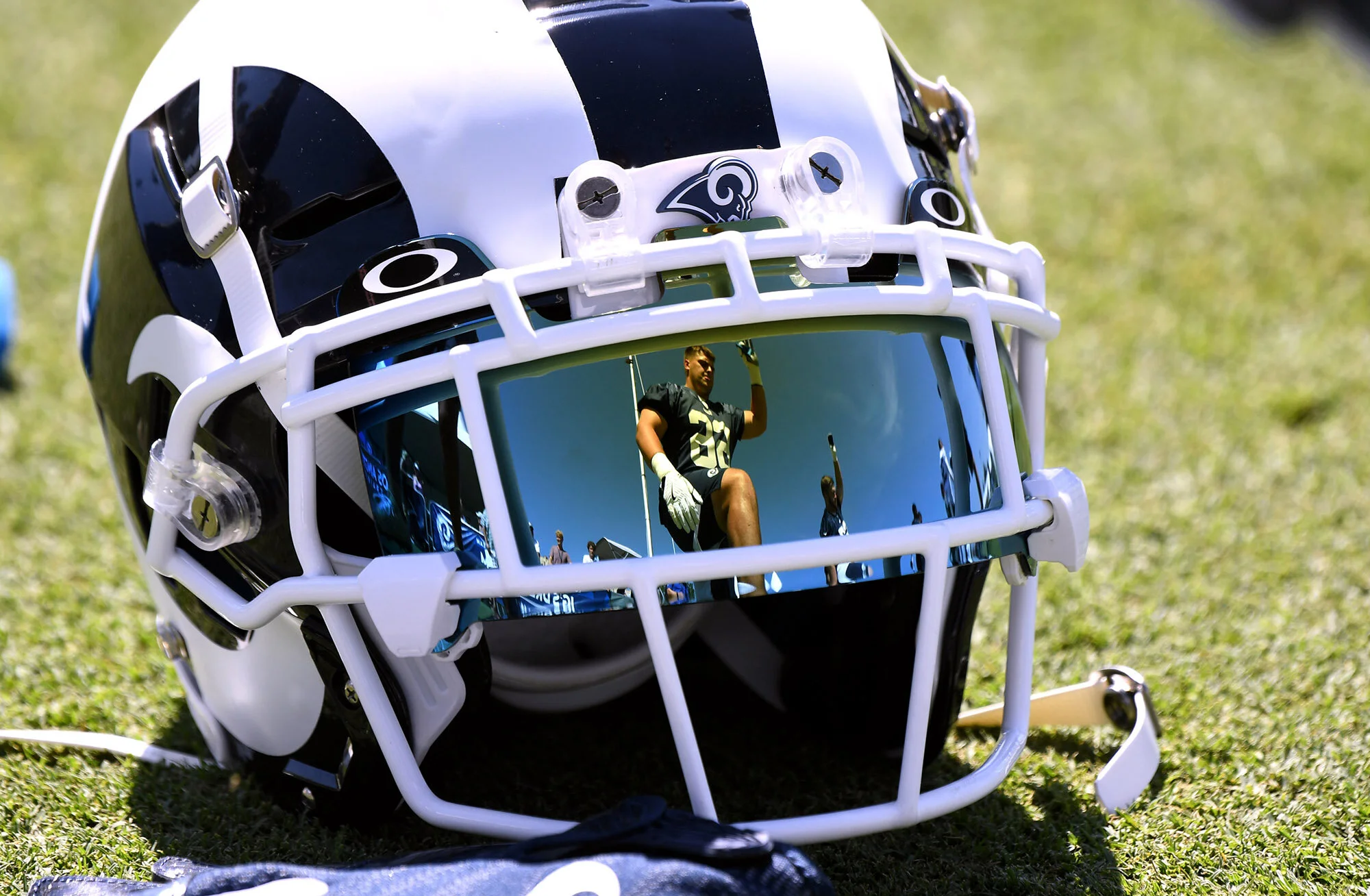  Defensive tackle Bryant Jones #62 of the Los Angeles Rams warms up during the Los Angeles Rams training camp on the campus of UC Irvine on Saturday, July 27, 2019 in Irvine, California.  